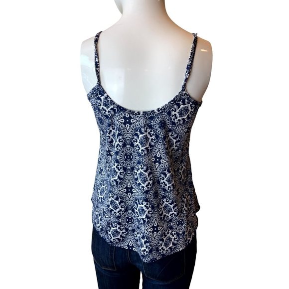 First Love Women Camisole Tank Top Spaghetti Strap Geometric Blue White SZ Small - Picture 2 of 6